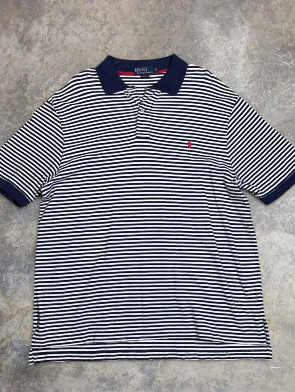 Polo Ralph Lauren Vintage Polo Pique Weave Blue White Striped Y2K Men's XL